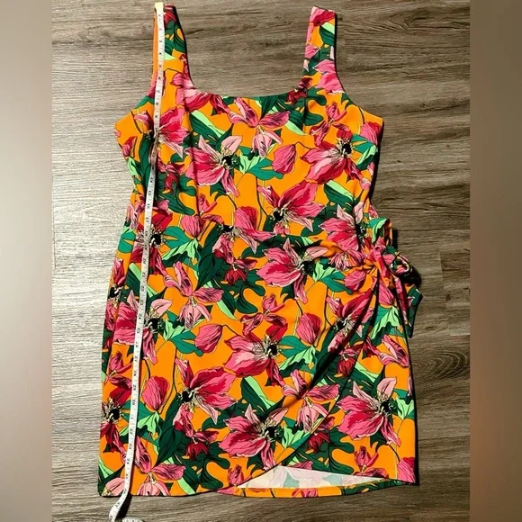 Express Floral Scoop Neck Wrap Front Tie Mini Dress XL - Picture 6 of 6